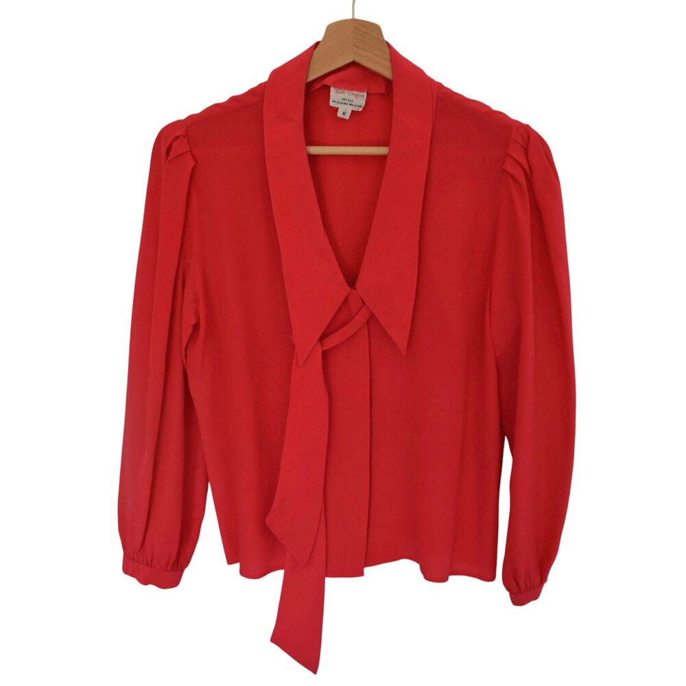 Vintage Red Silk Blouse Size Small - Picture 3 of 6
